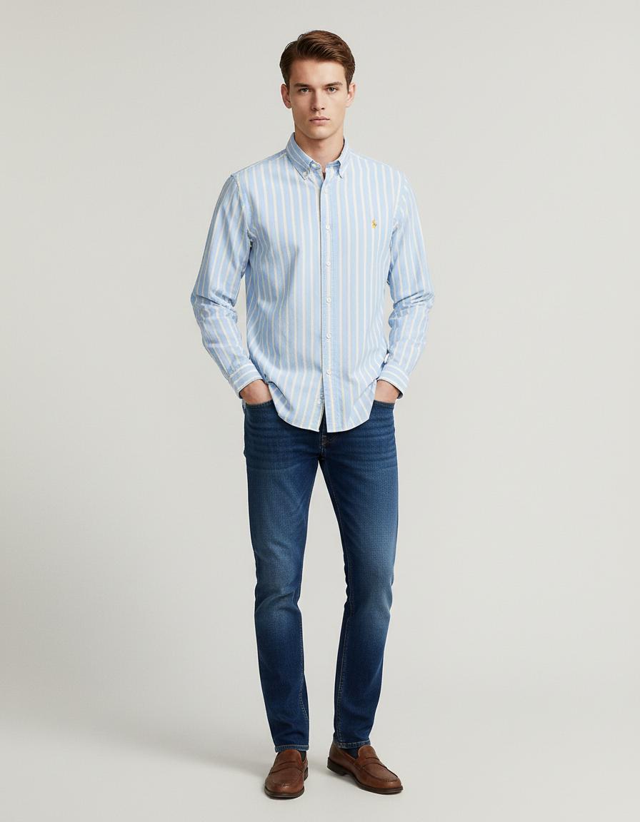 Polo Ralph Lauren Custom Fit Striped Shirt in Serene Sky Blue - front view