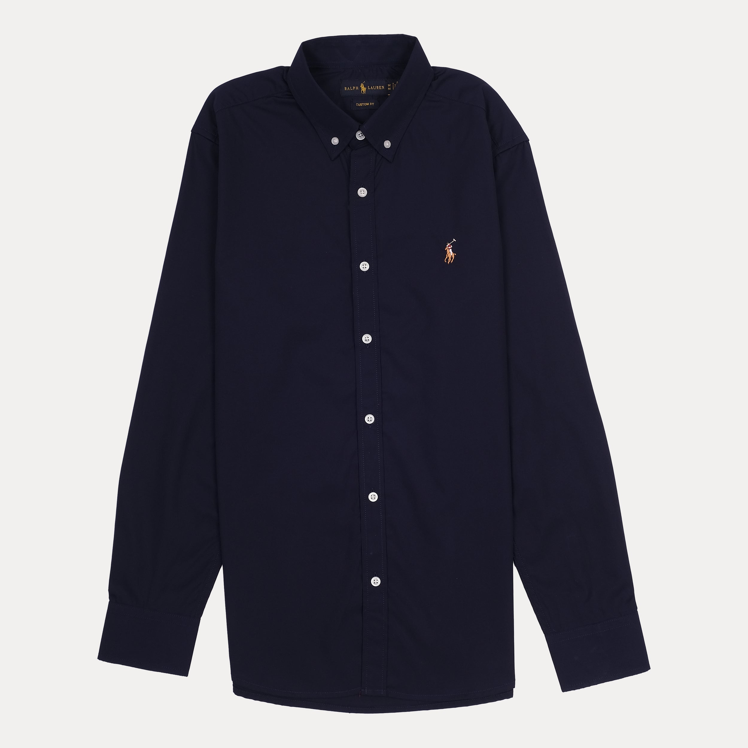 RALPH LAUREN Opulent Navy Blue Custom Fit Long Sleeve Button-Down Shirt