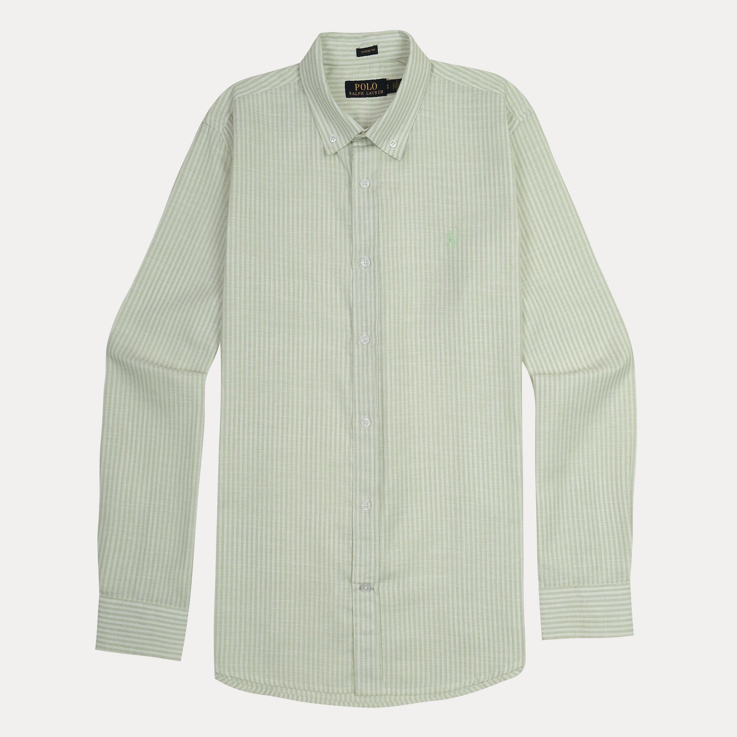 Polo Ralph Lauren Classic Fit Whispering Green Striped Linen Shirt
