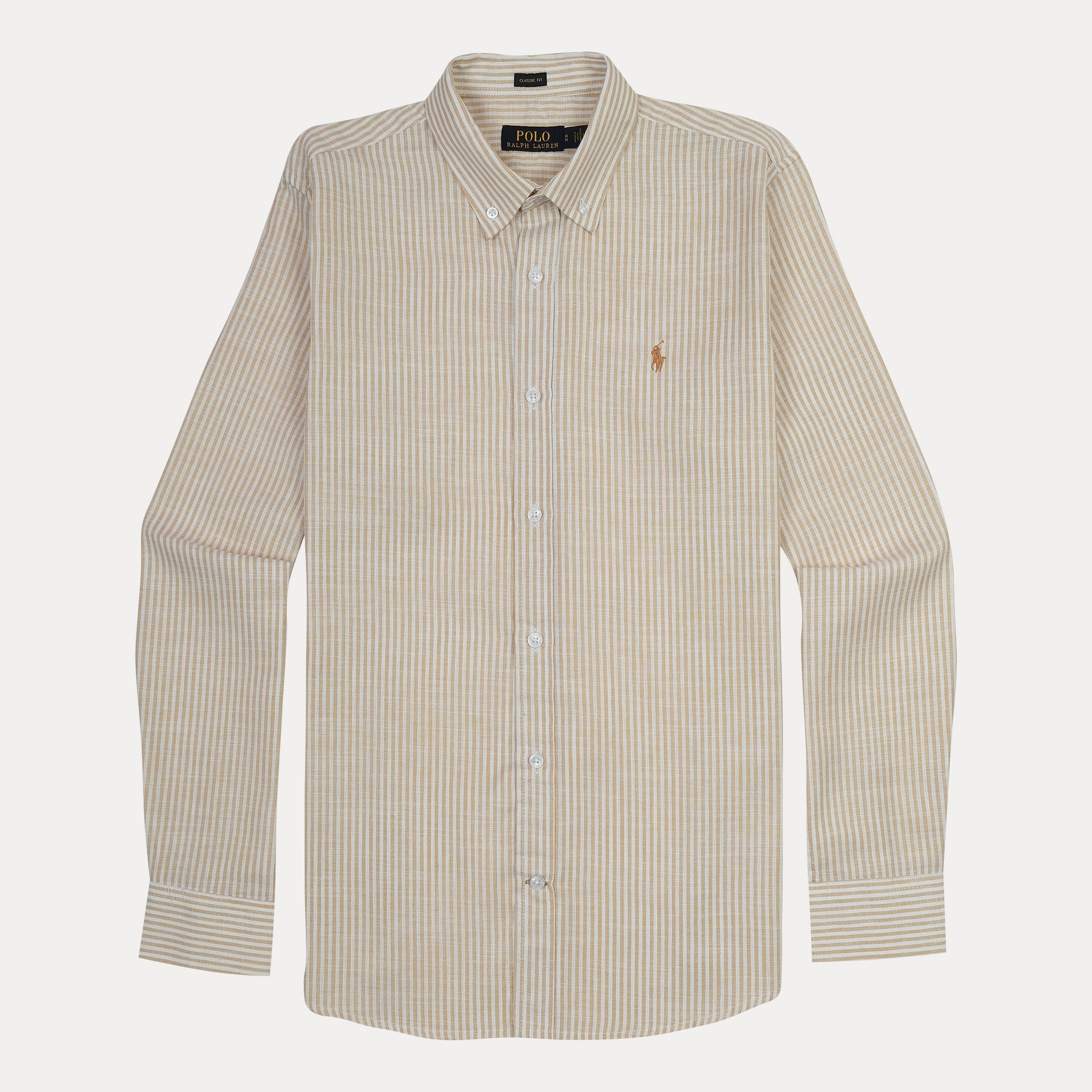Polo Ralph Lauren Classic Fit Striped Linen Shirt in Golden Sand