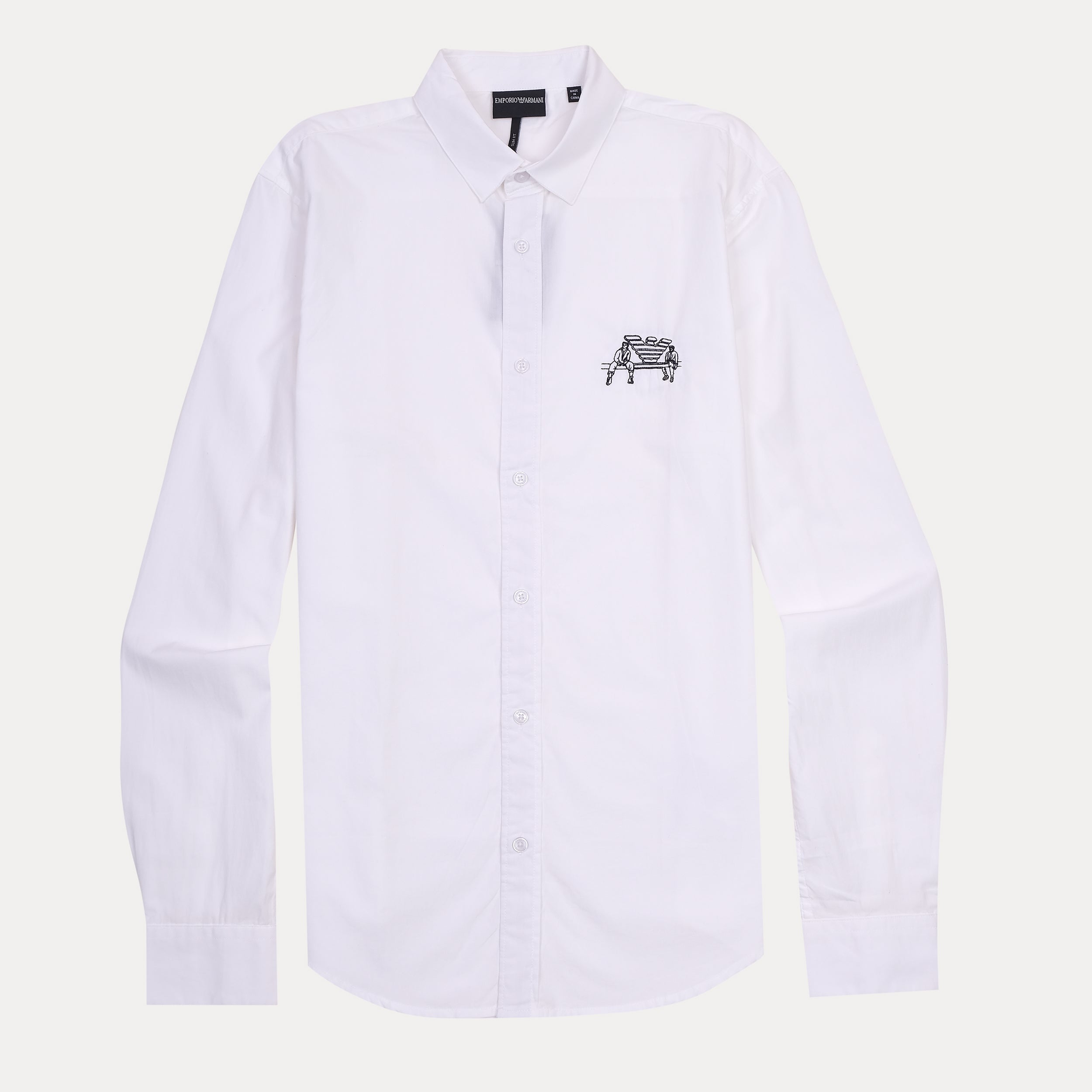 Emporio Armani Elegant Whisper White Shirt with Artistic Embroidery