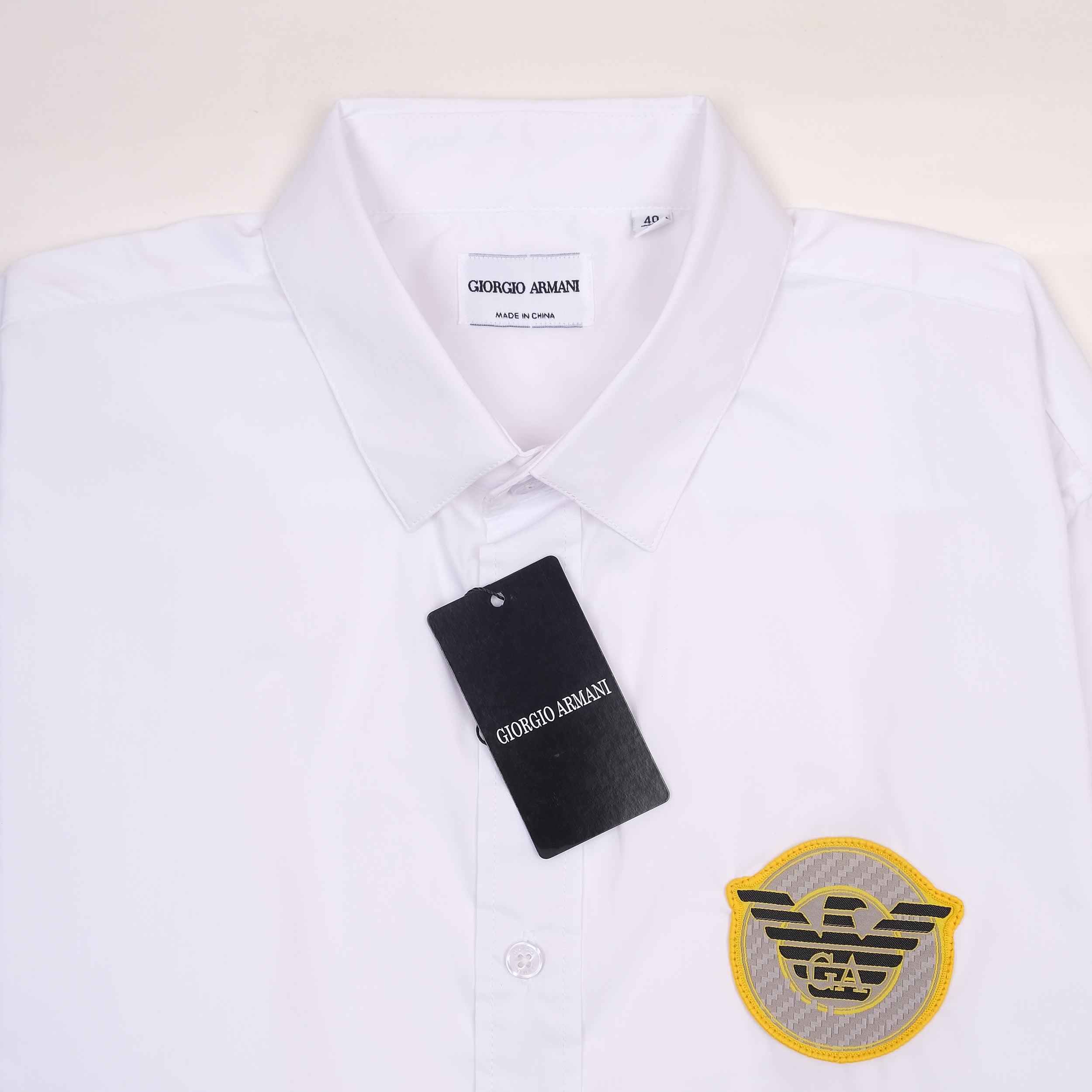 Giorgio Armani Classic White Button-Up Shirt with Logo Patch