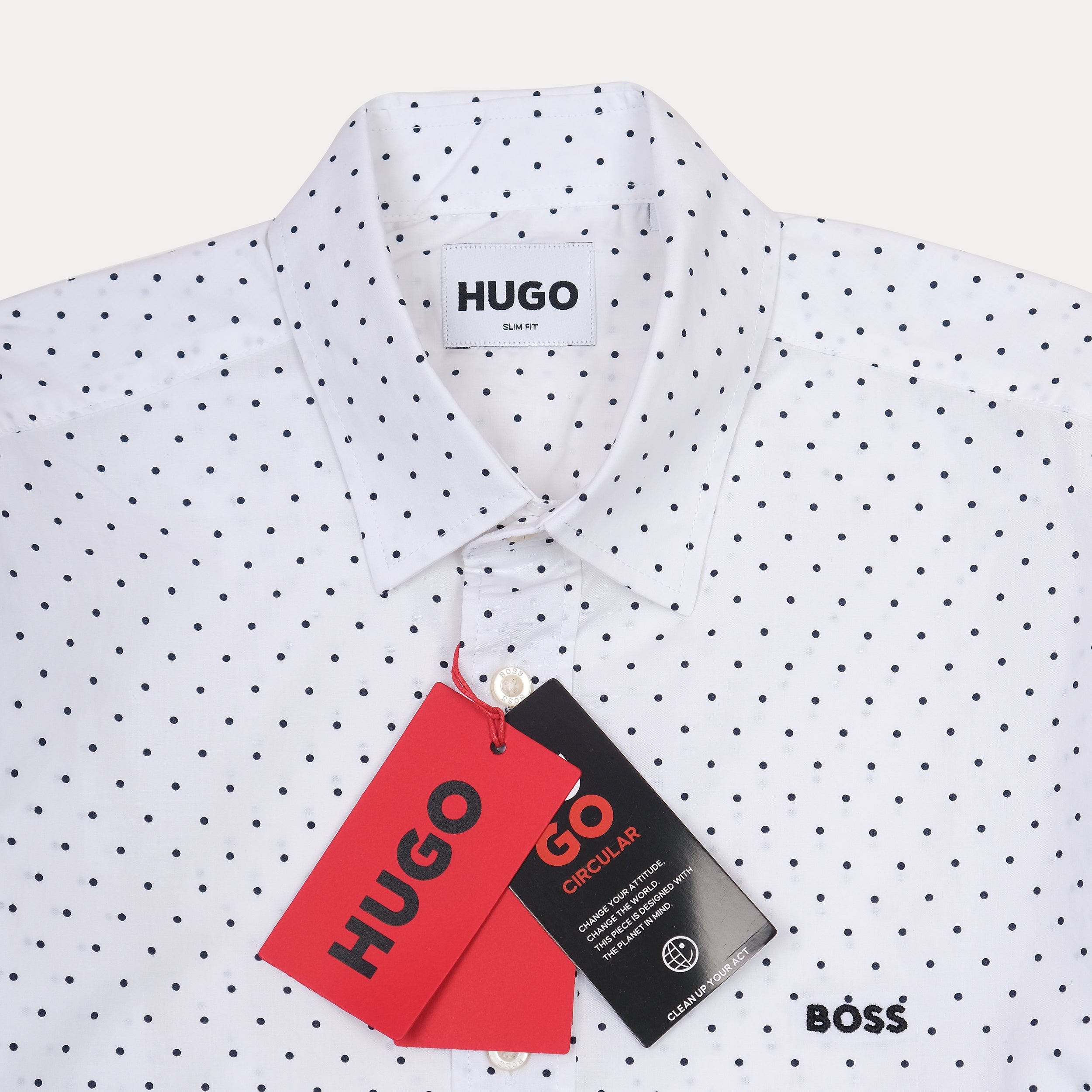 HUGO Dapper Dots Slim Fit Shirt in Crisp Cloud White