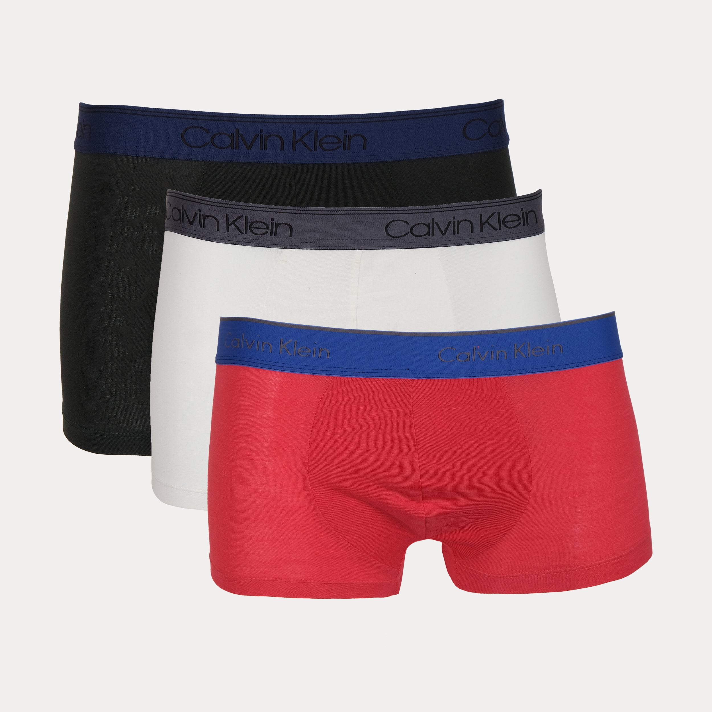 Calvin Klein Luxurious Comfort Boxer Briefs in Bold Crimson, Classic Black, and Pristine White