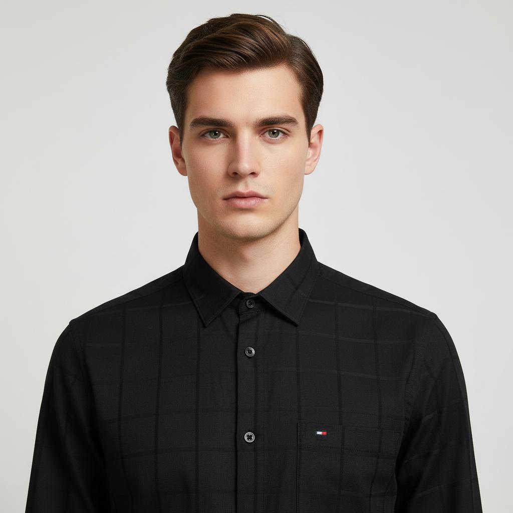 Tommy Jeans Sleek Midnight Checkered Button-Up Shirt - zoomed view