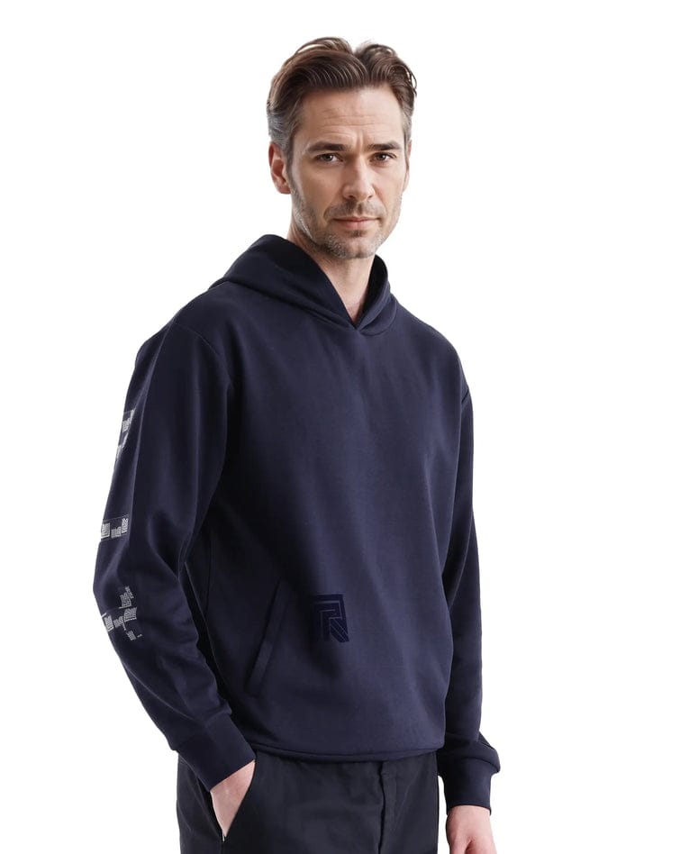 RARE RABBIT Cozy Midnight Blue Graphic Hoodie