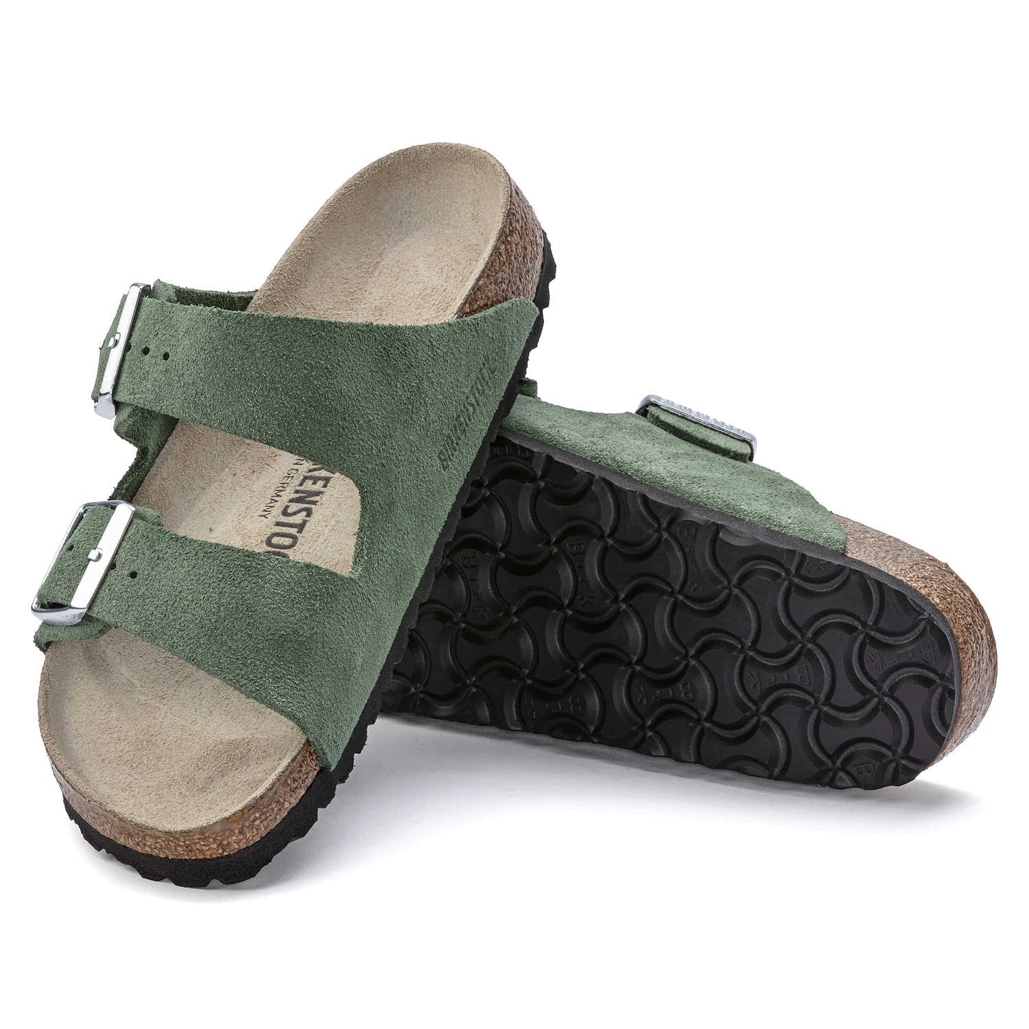 Birkenstock Suede Serenity Green Double Buckle Sandals