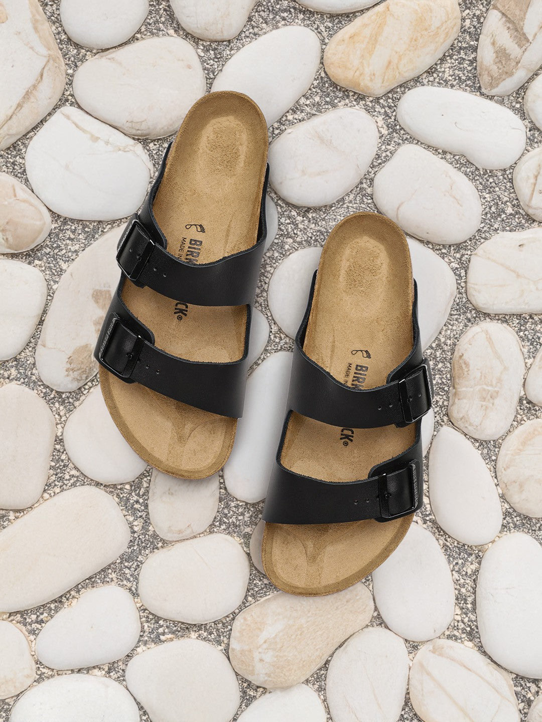Birkenstock Classic Black Leather Two-Strap Sandals