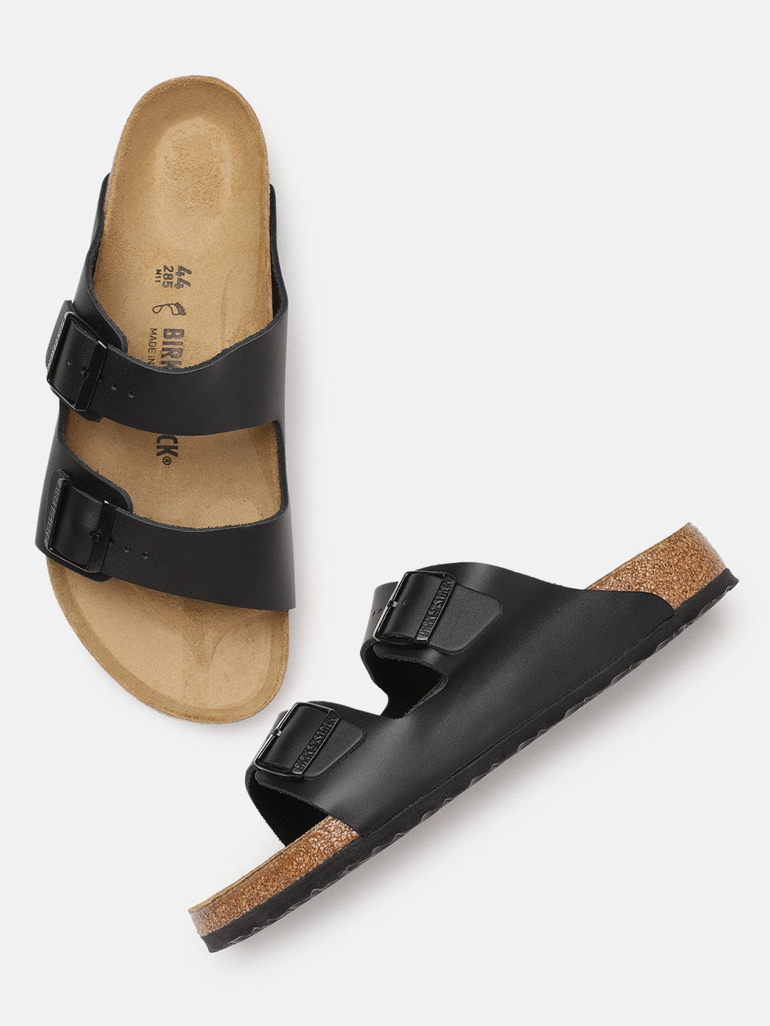 Birkenstock Classic Black Leather Two-Strap Sandals