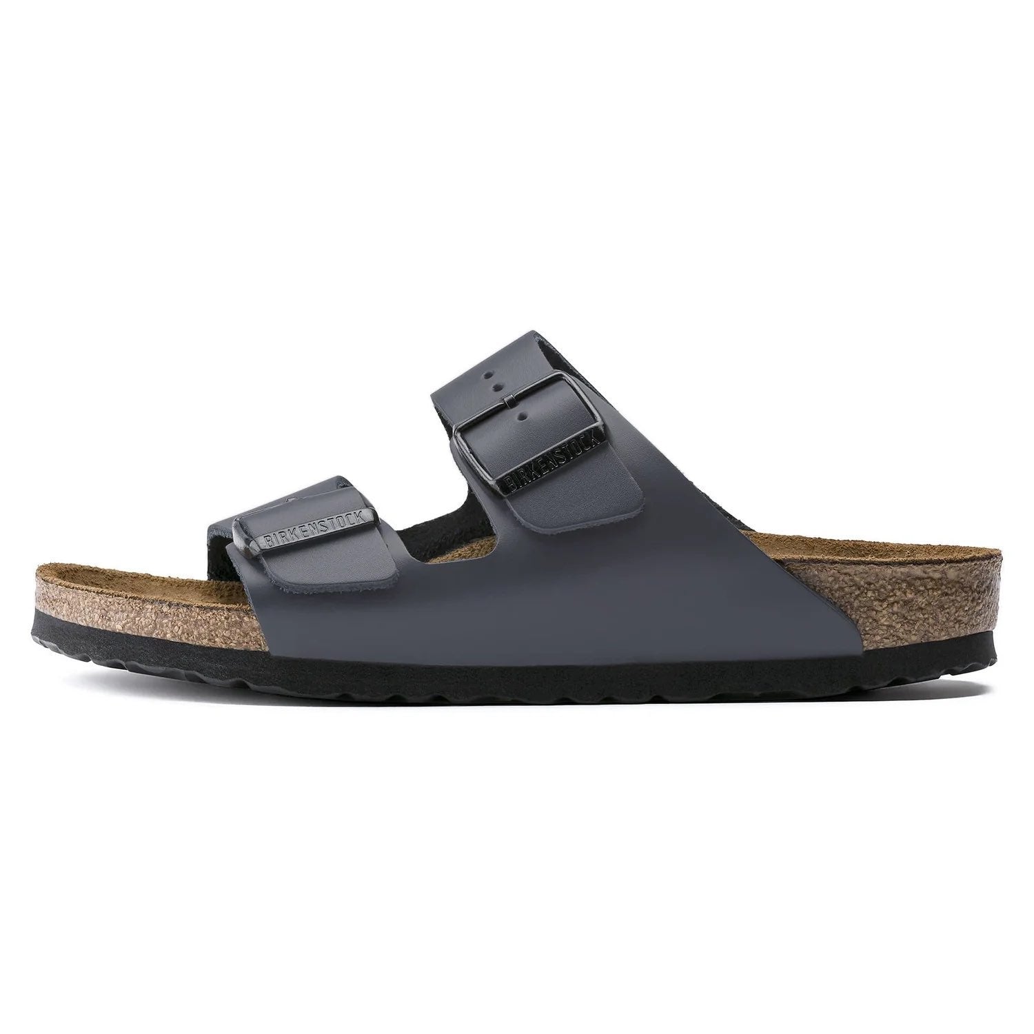 Birkenstock Stylish Slate Grey Two-Strap Sandals with Cork Footbed