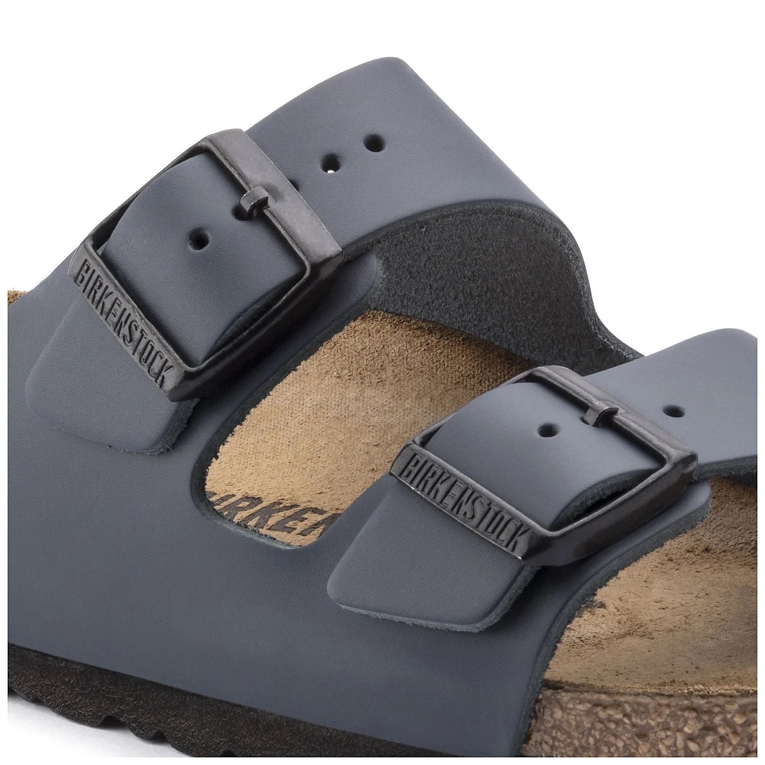 Birkenstock Stylish Slate Grey Two-Strap Sandals with Cork Footbed