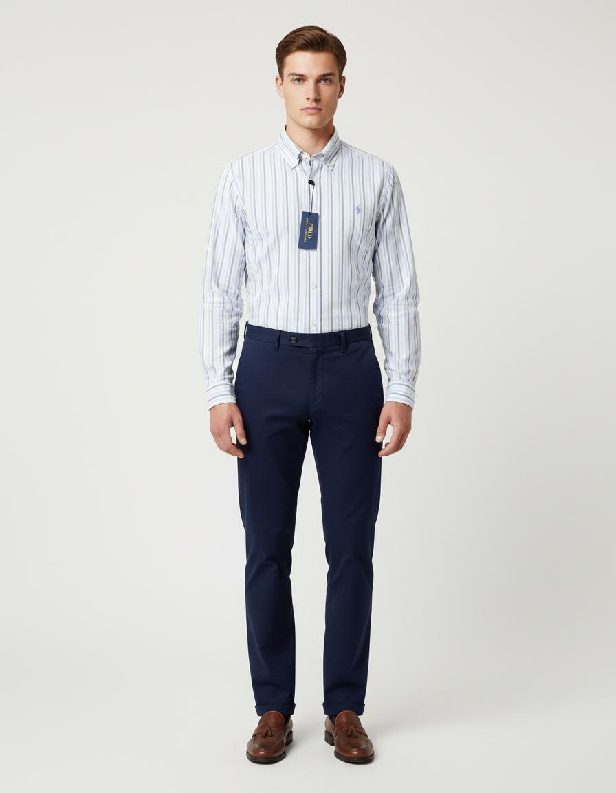 Polo Ralph Lauren Striped Elegance Cotton Shirt in Serene Sky - front view