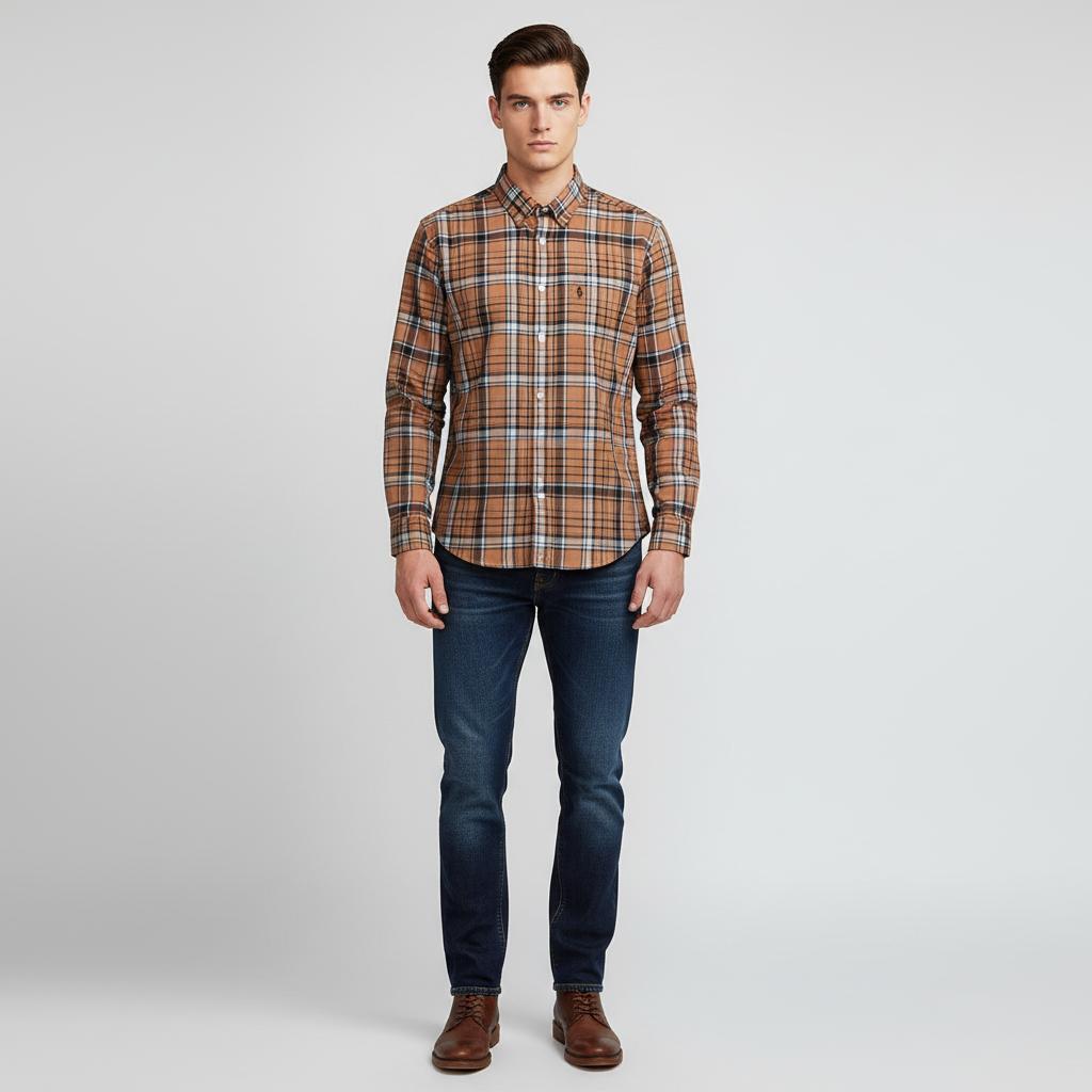 POLO RALPH LAUREN Terra Cotta Check Classic Fit Long Sleeve Button-Down Shirt - front view