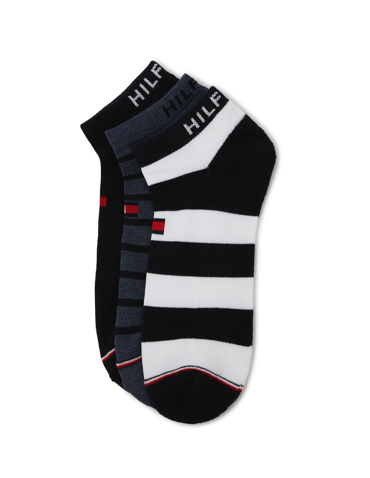 Tommy Hilfiger Cozy Striped Sock Trio in Nautical Blues and Charcoal