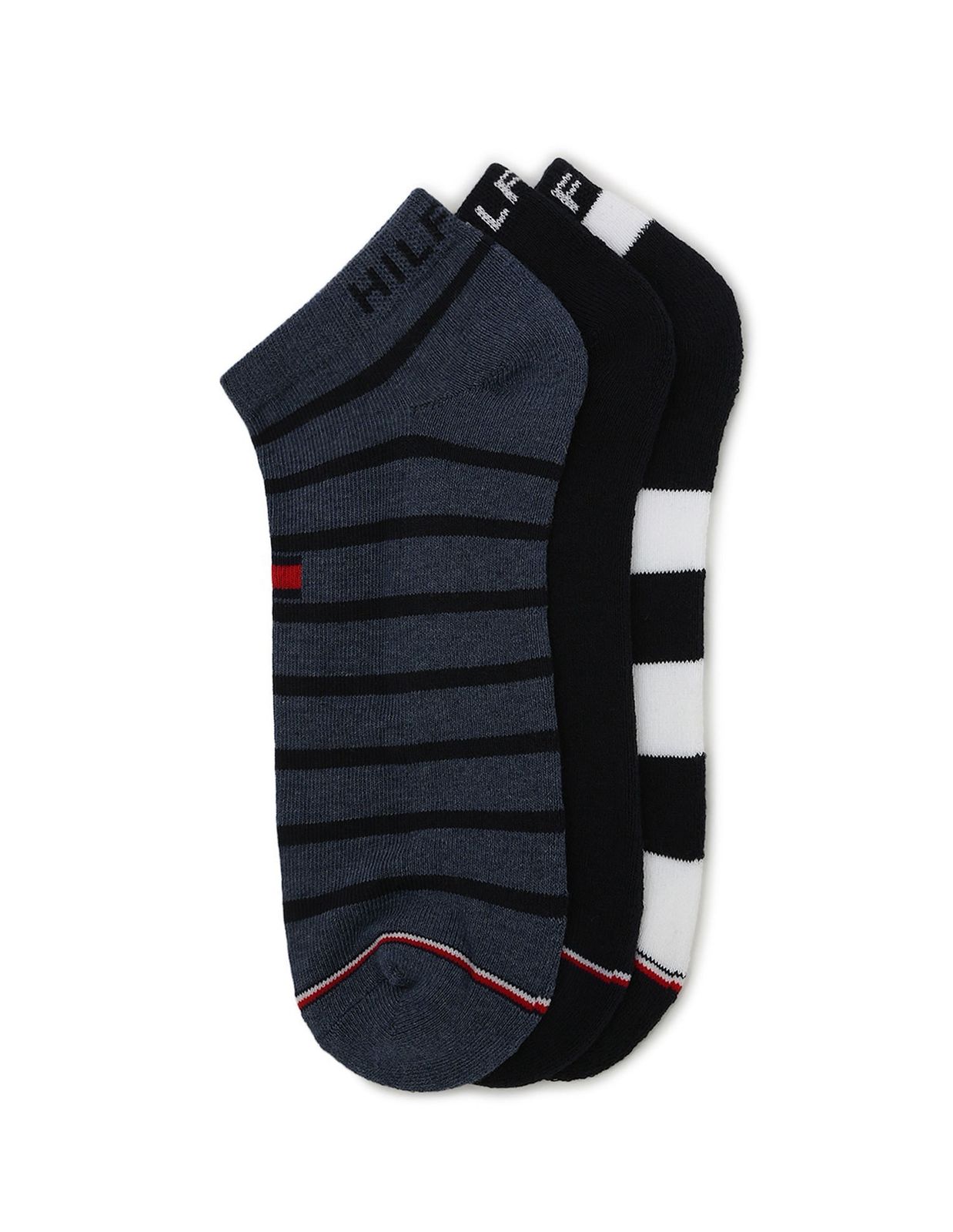 Tommy Hilfiger Cozy Striped Sock Trio in Nautical Blues and Charcoal