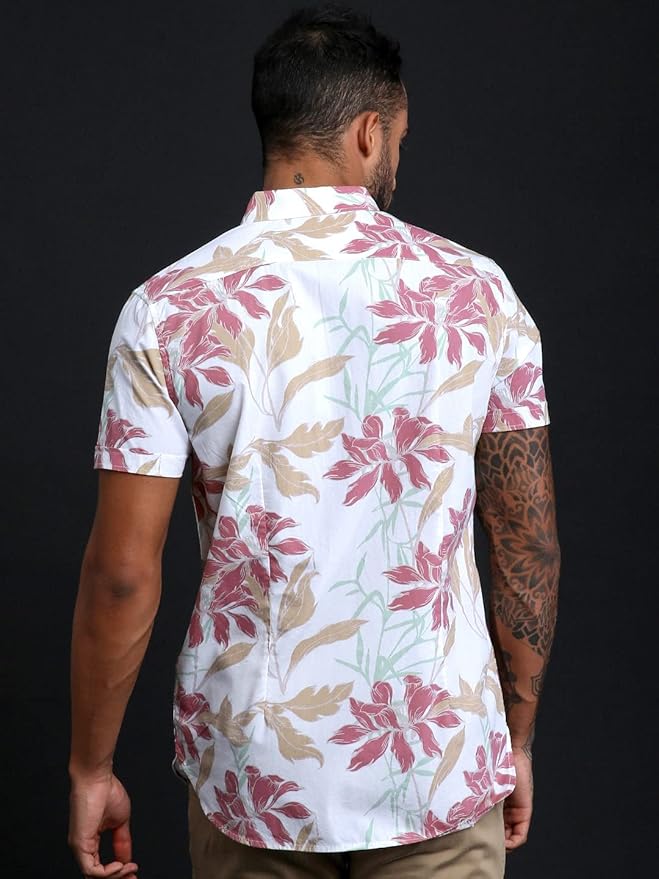 THE BEAR HOUSE Tropical Blossom Short-Sleeve Shirt in Whispering White
