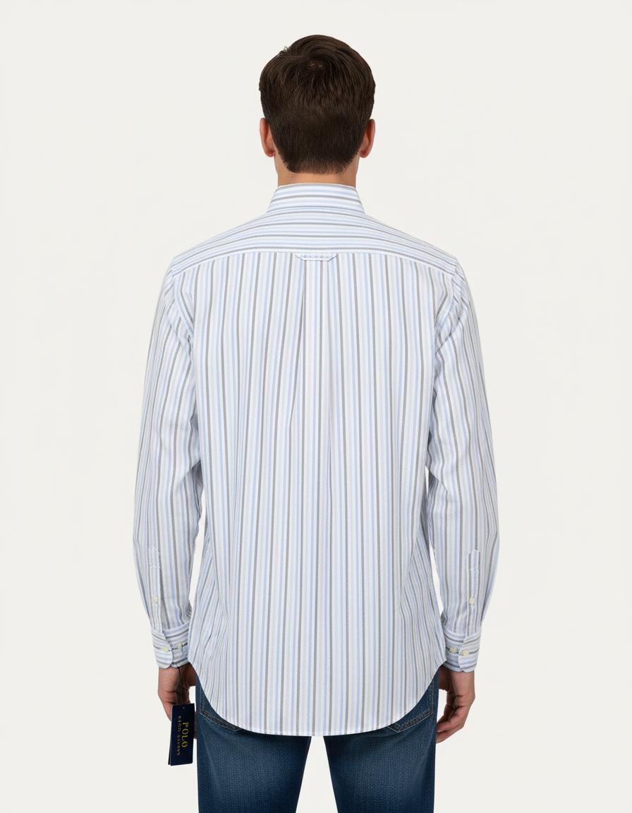 Polo Ralph Lauren Striped Elegance Cotton Shirt in Serene Sky - back view
