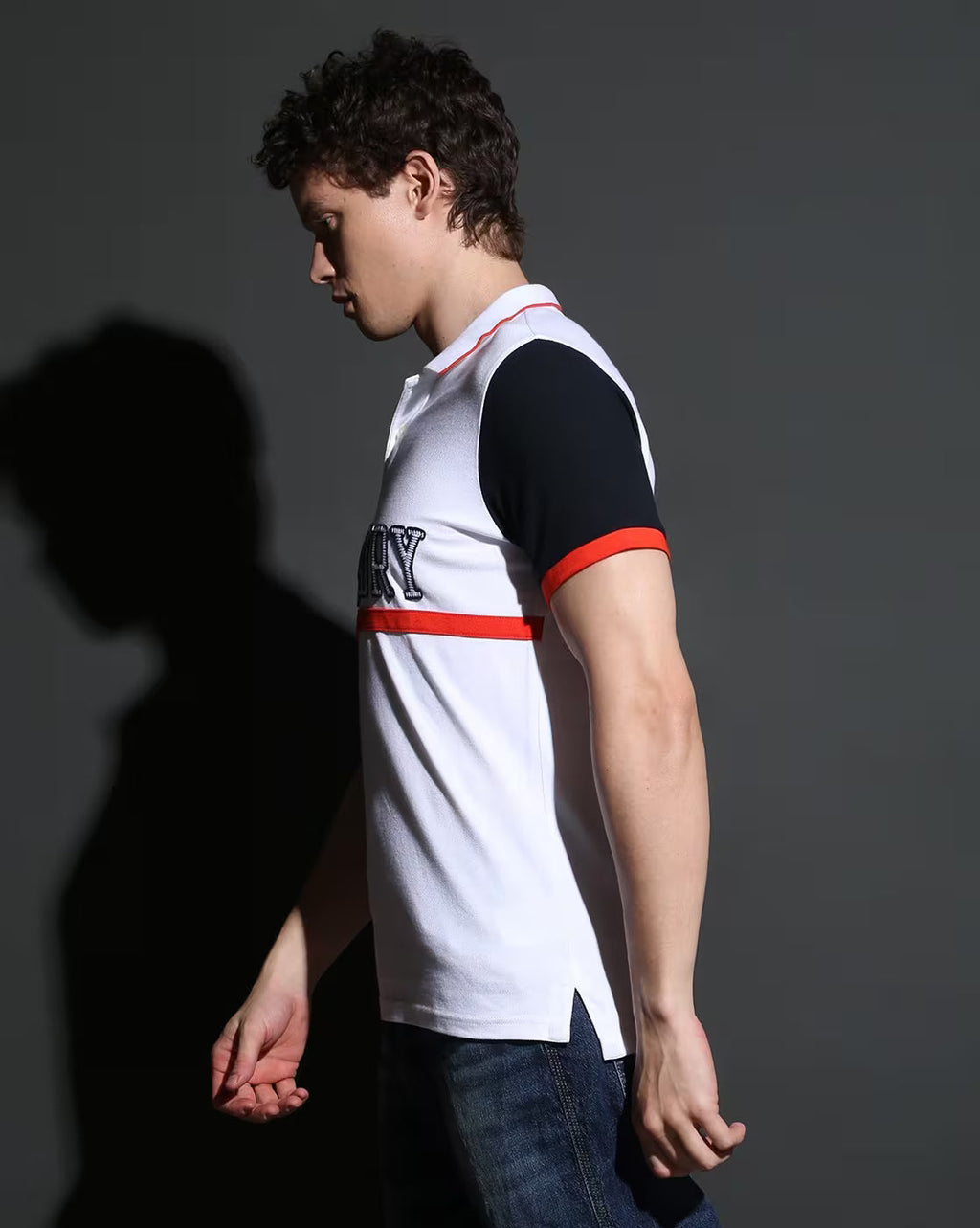 Superdry Premium Pique Polo in Crisp White with Bold Navy and Fiery Red Accents