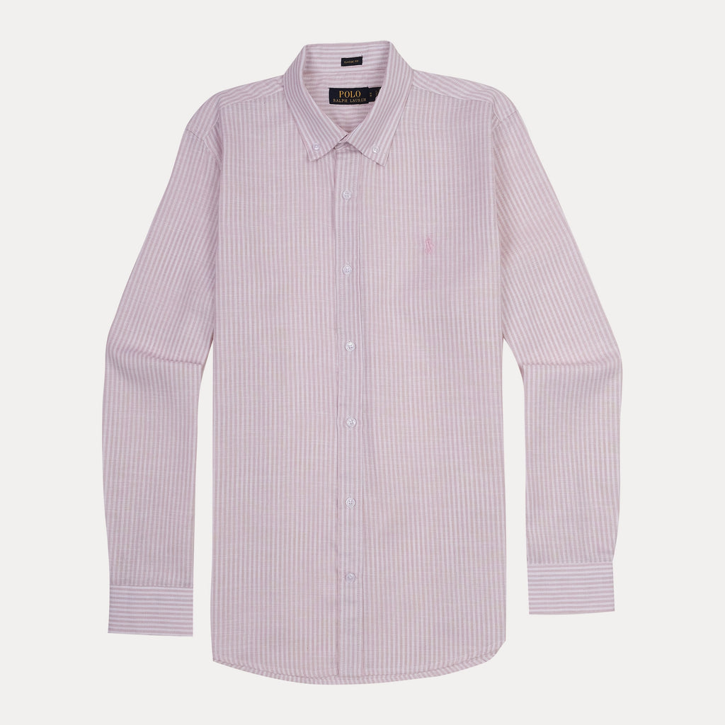 Polo Ralph Lauren Classic Fit Striped Linen Shirt in Blush Whisper
