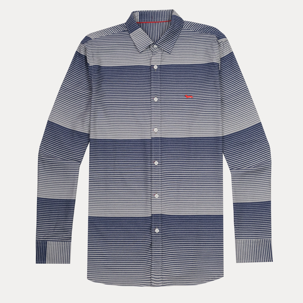 harmont&blaine Striped Elegance Shirt in Nautical Blue & Silver