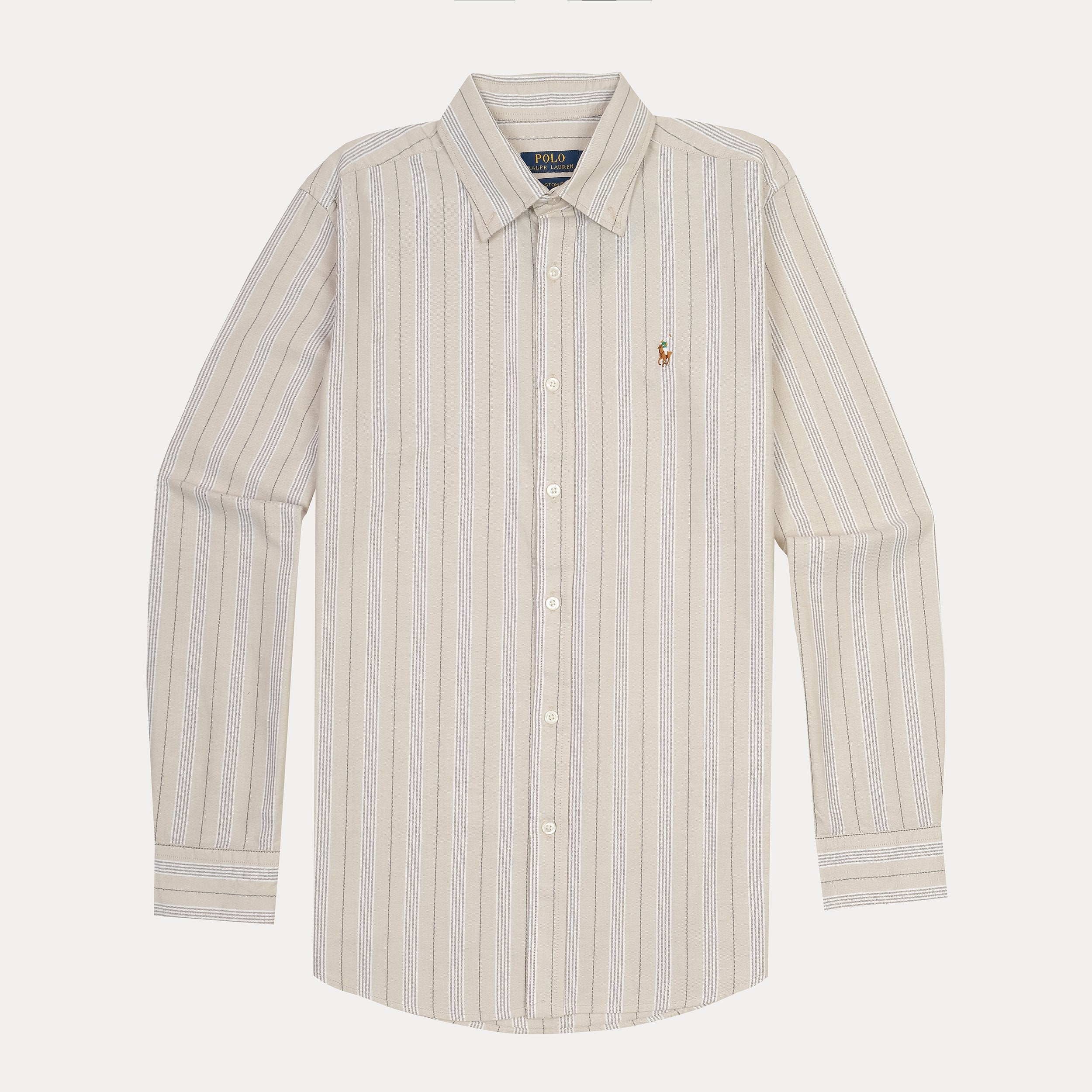 Polo Ralph Lauren Striped Elegance Shirt - Creamy Beige with Subtle Blue Stripes
