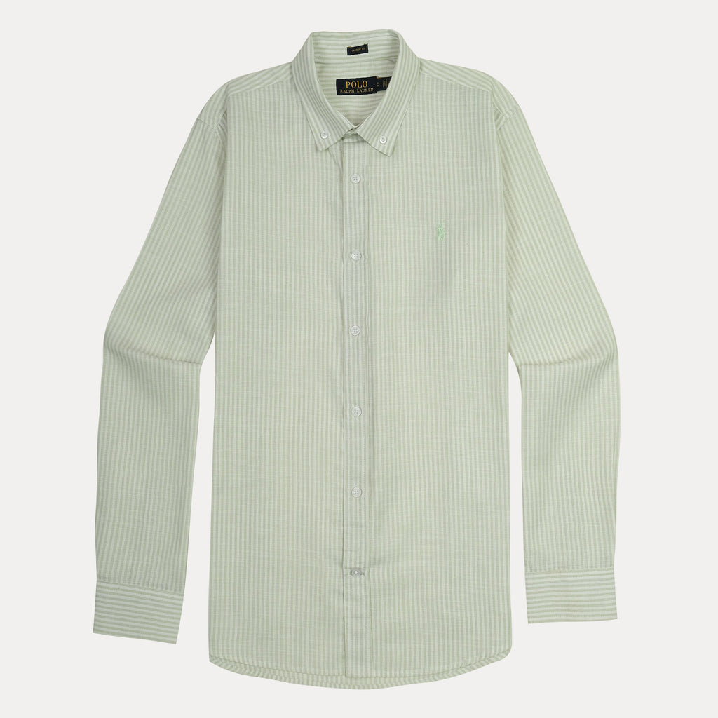 Polo Ralph Lauren Classic Fit Whispering Green Striped Linen Shirt