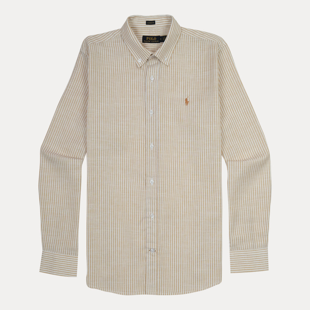 Polo Ralph Lauren Classic Fit Striped Linen Shirt in Golden Sand