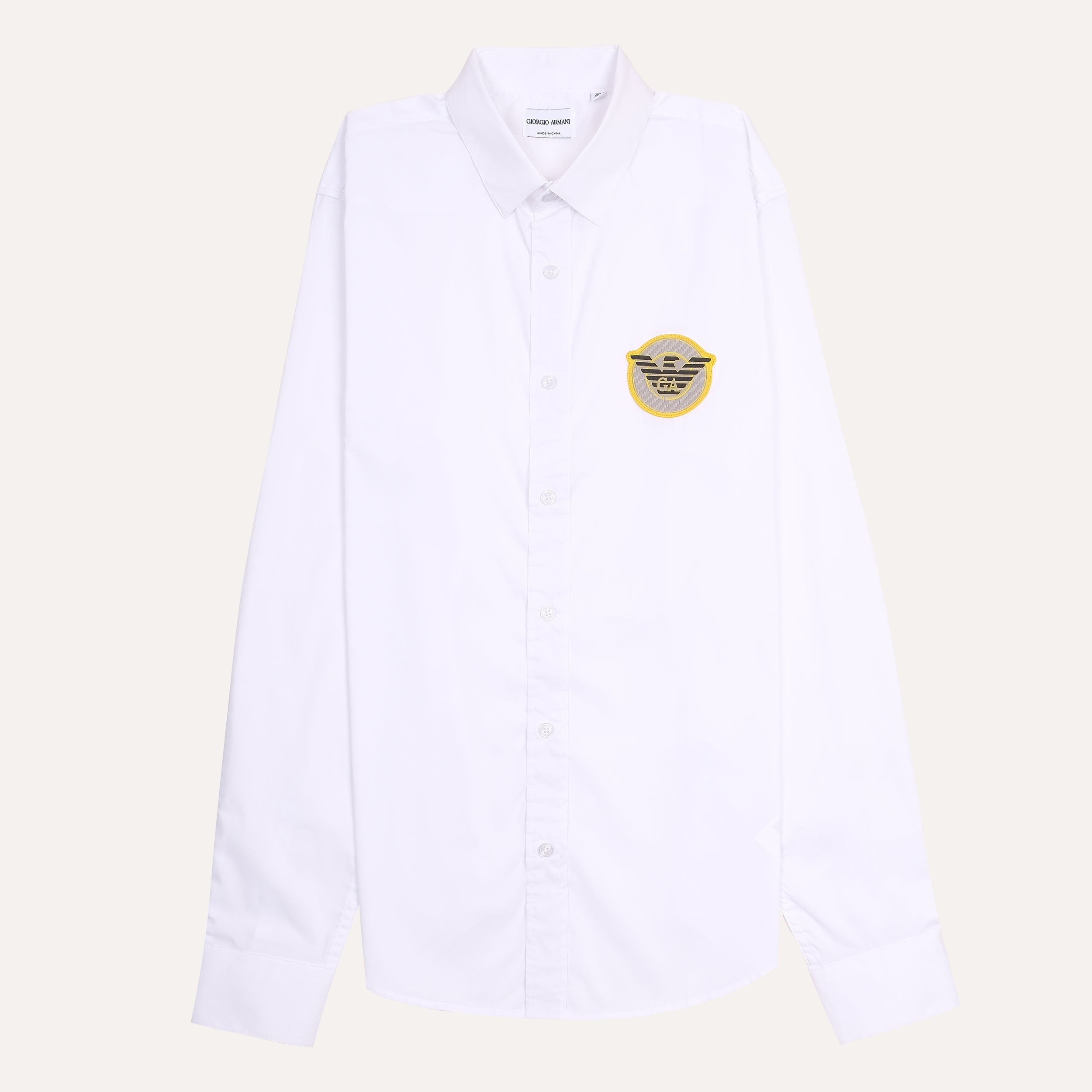 Giorgio Armani Classic White Button-Up Shirt with Logo Patch