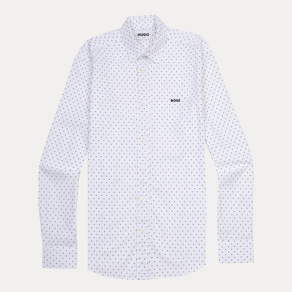 HUGO Dapper Dots Slim Fit Shirt in Crisp Cloud White