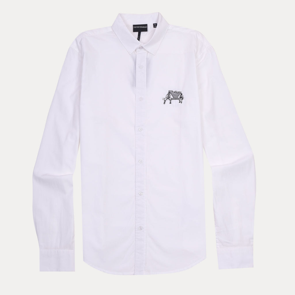 Emporio Armani Elegant Whisper White Shirt with Artistic Embroidery