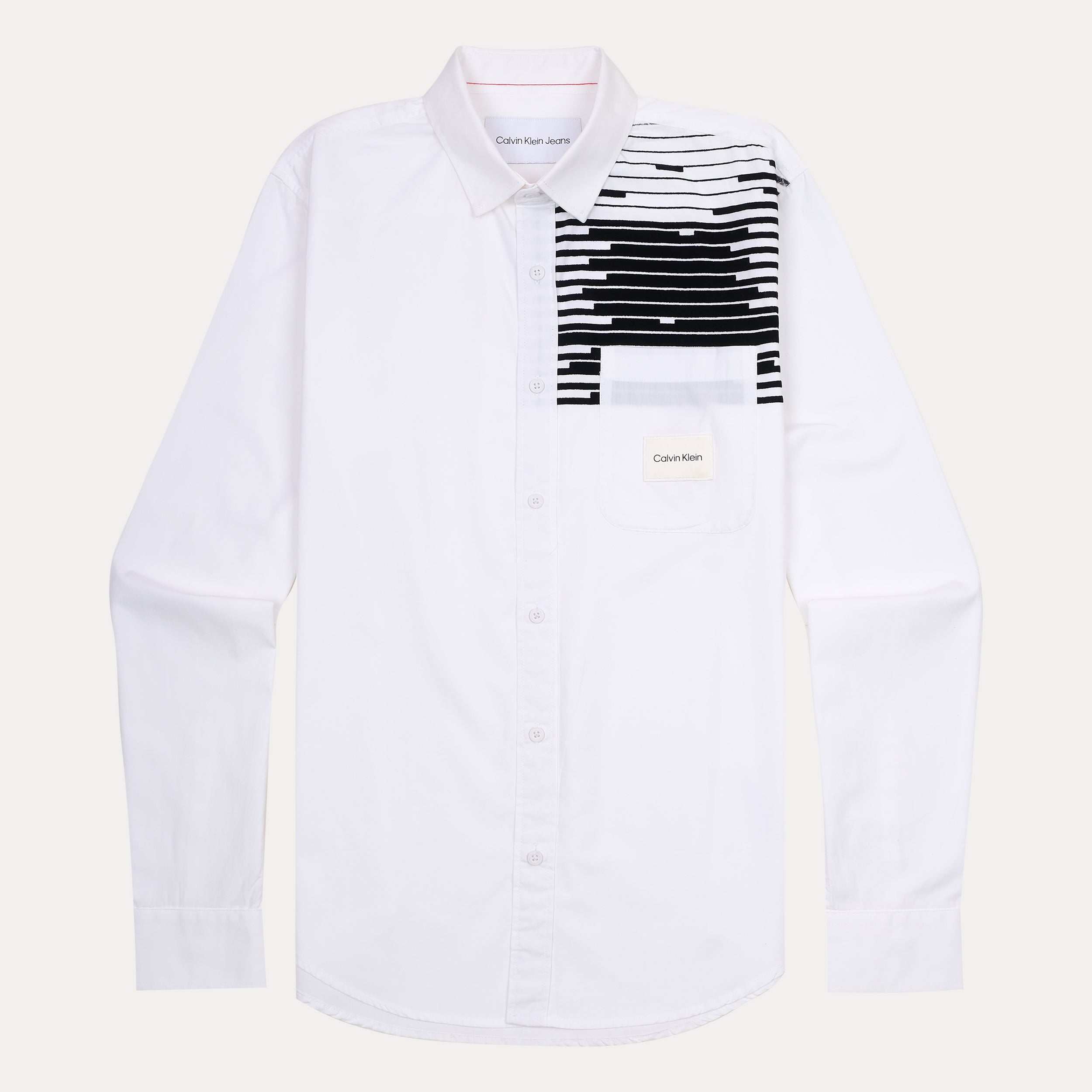 Calvin Klein Striped Symphony Button-Up Shirt in Crisp Cloud White