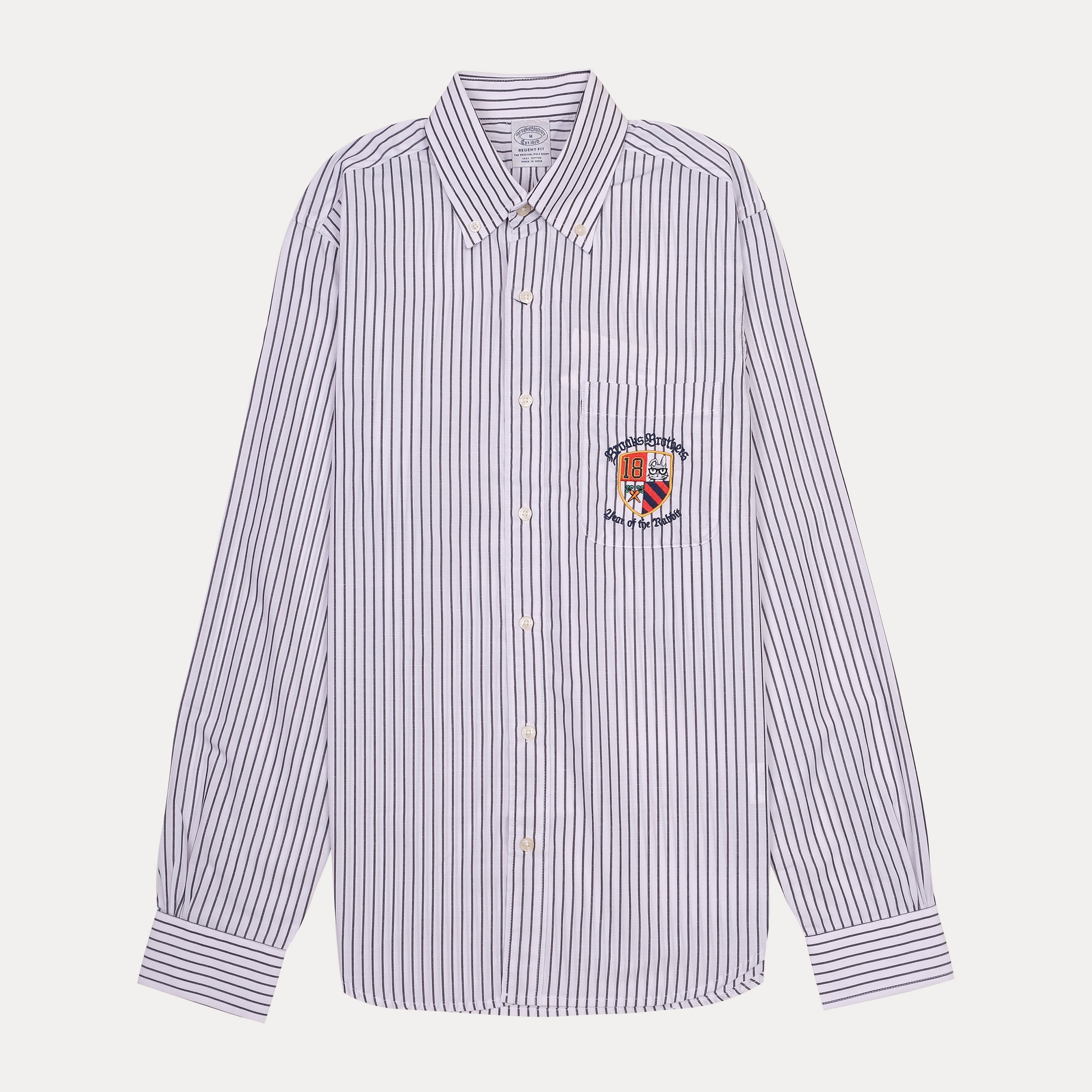Brooks Brothers Striped Button-Up Shirt with Embroidered Crest