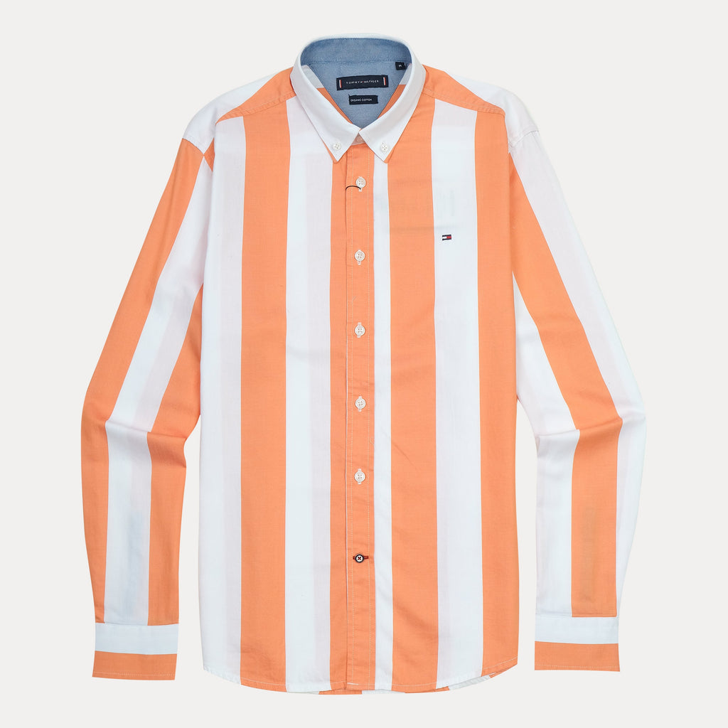 Tommy Hilfiger Organic Cotton Striped Delight Shirt in Sunset Orange & Cream