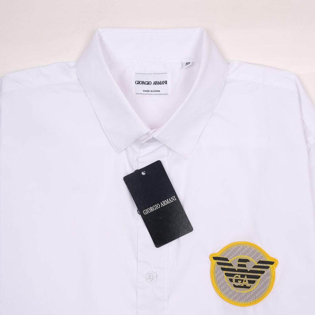 Giorgio Armani Classic White Button-Up Shirt with Logo Patch