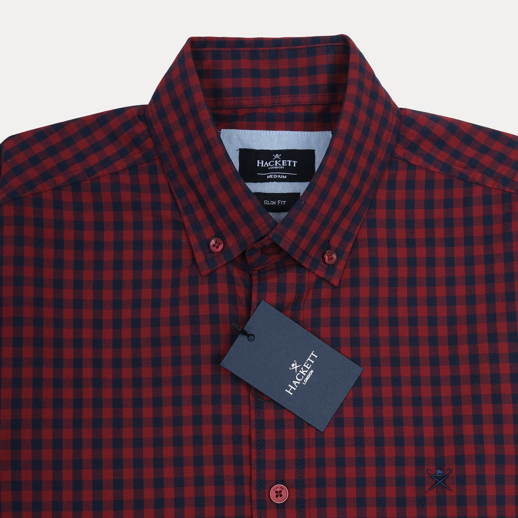 HACKETT Slim Fit Red and Navy Check Shirt