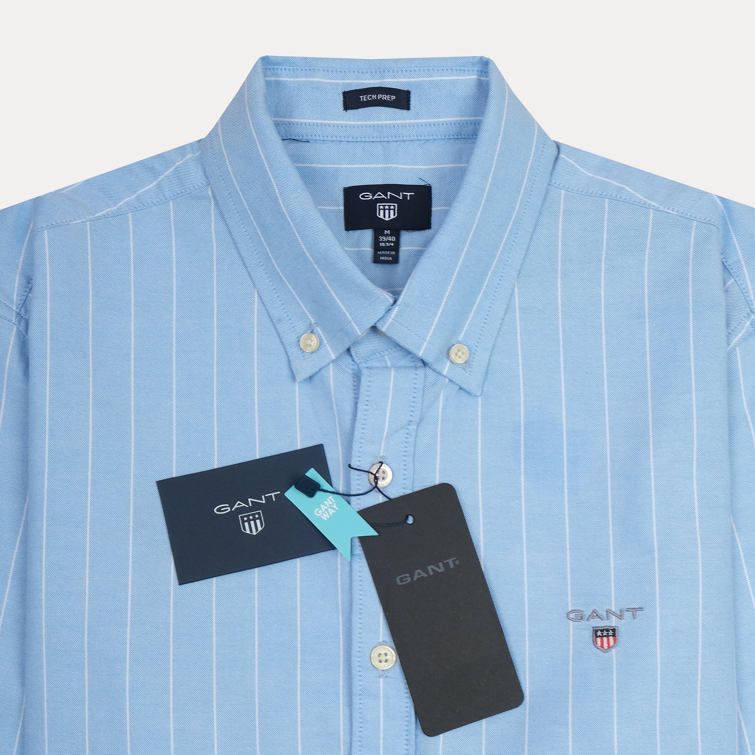 GANT Classic Fit Striped Button-Up Shirt in Sky Blue