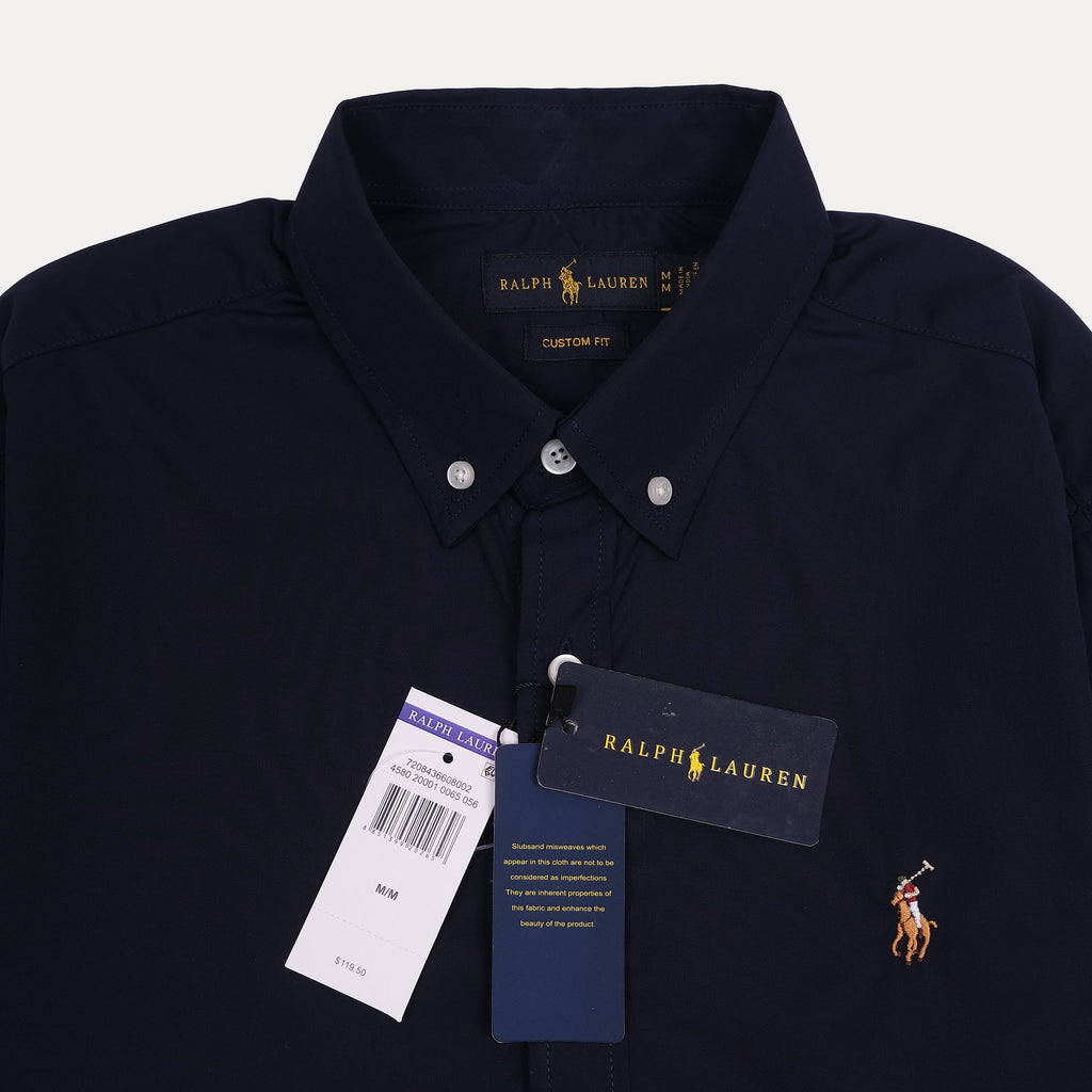 RALPH LAUREN Opulent Navy Blue Custom Fit Long Sleeve Button-Down Shirt