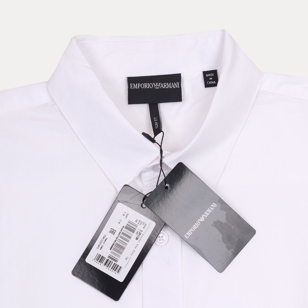 Emporio Armani Elegant Whisper White Shirt with Artistic Embroidery