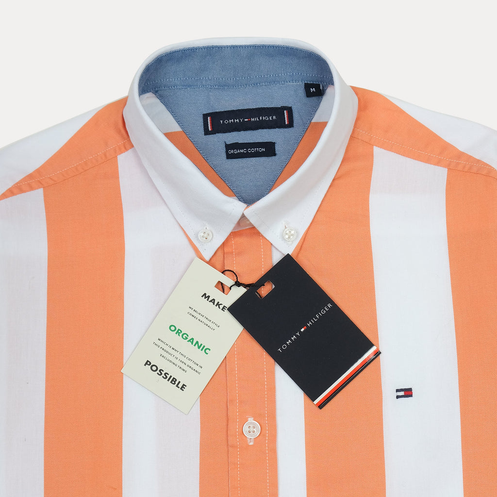 Tommy Hilfiger Organic Cotton Striped Delight Shirt in Sunset Orange & Cream
