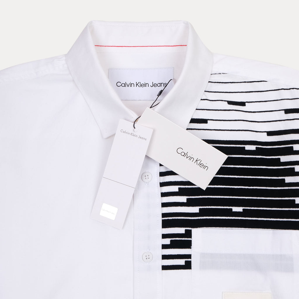 Calvin Klein Striped Symphony Button-Up Shirt in Crisp Cloud White