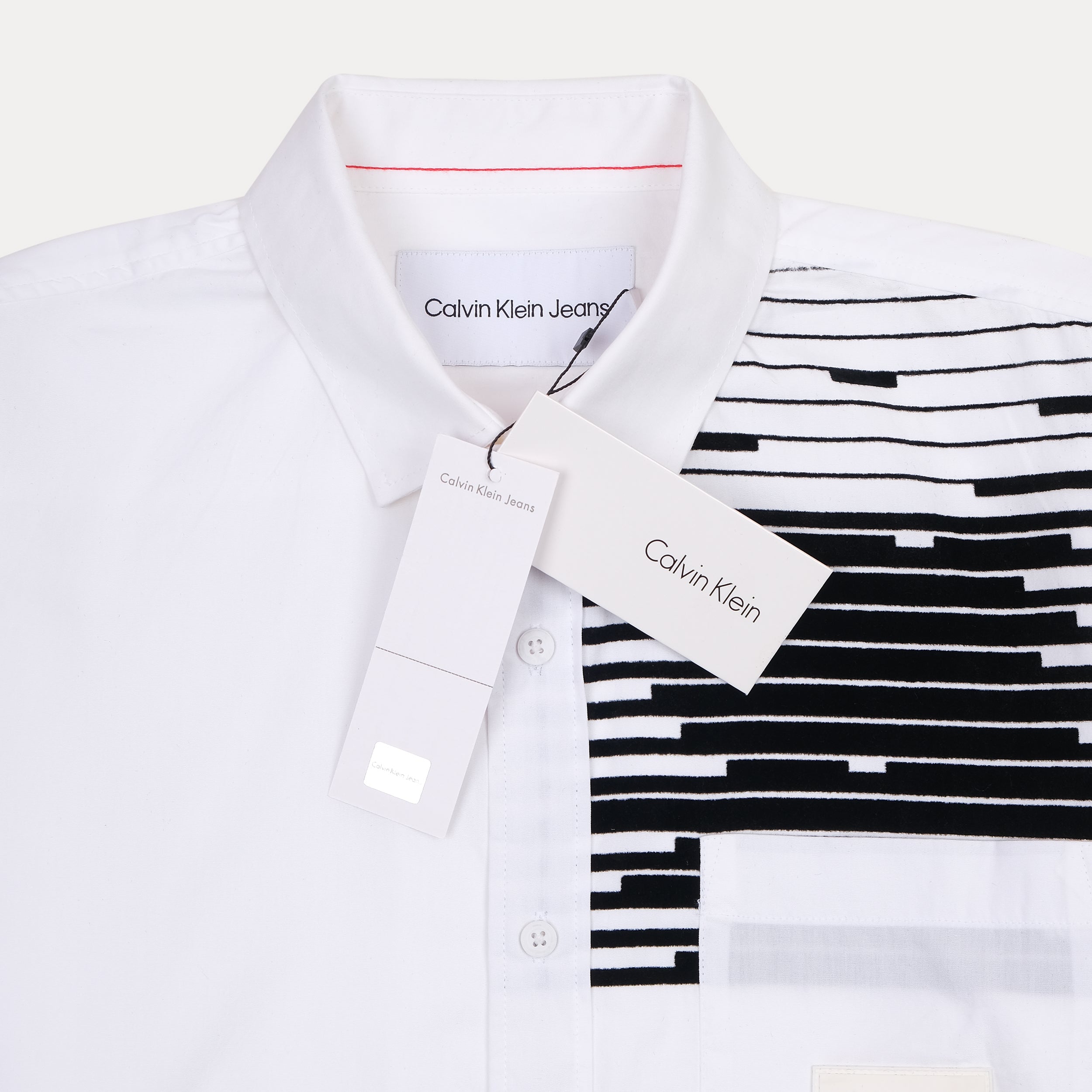 Calvin Klein Striped Symphony Button-Up Shirt in Crisp Cloud White