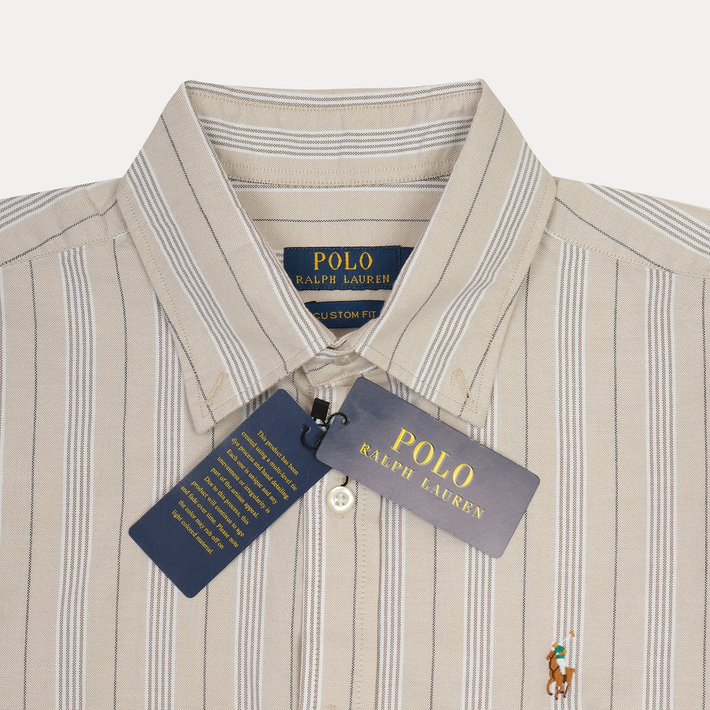 Polo Ralph Lauren Striped Elegance Shirt - Creamy Beige with Subtle Blue Stripes