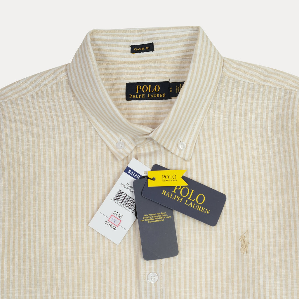 Polo Ralph Lauren Classic Fit Striped Linen Shirt in Creamy Vanilla