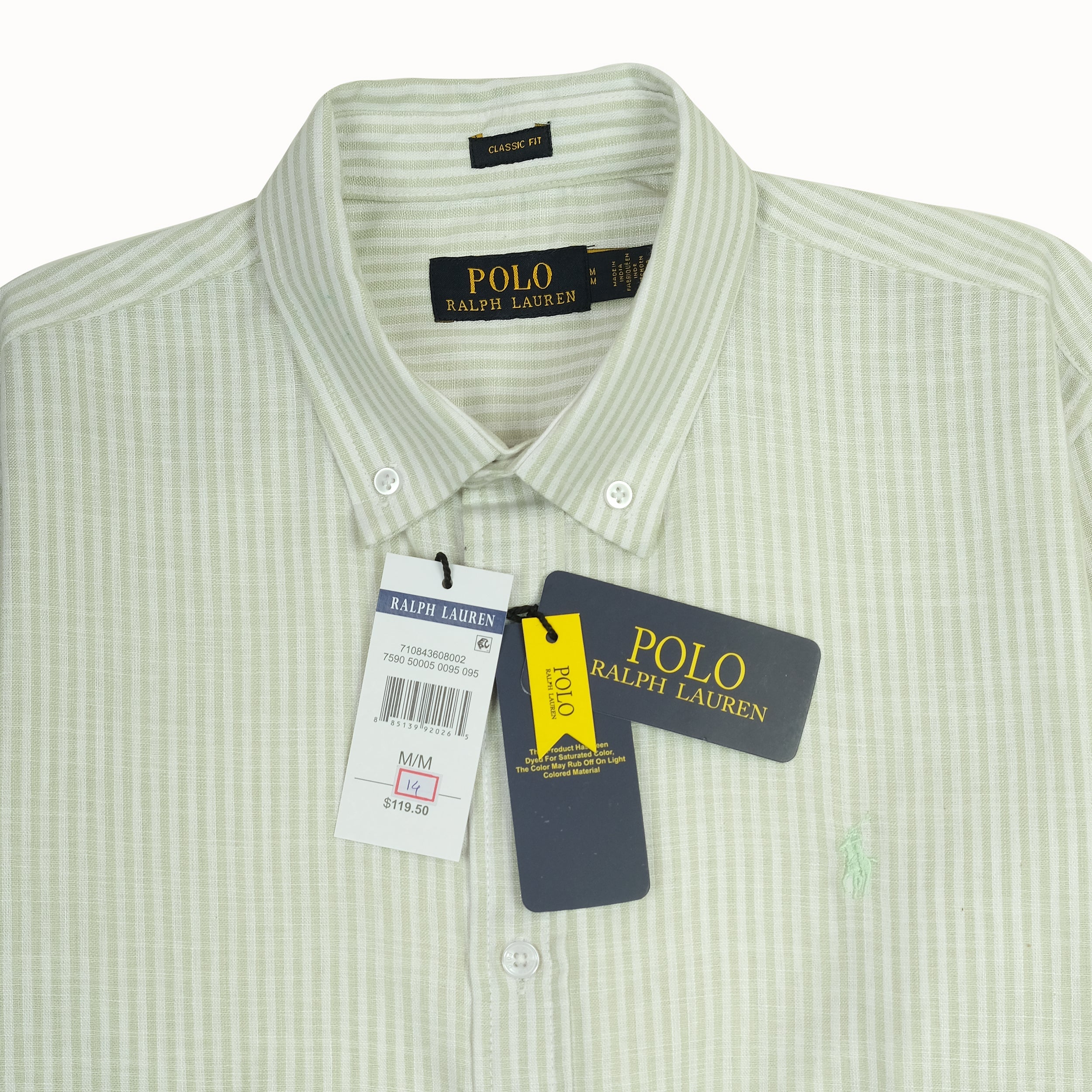 Polo Ralph Lauren Classic Fit Whispering Green Striped Linen Shirt