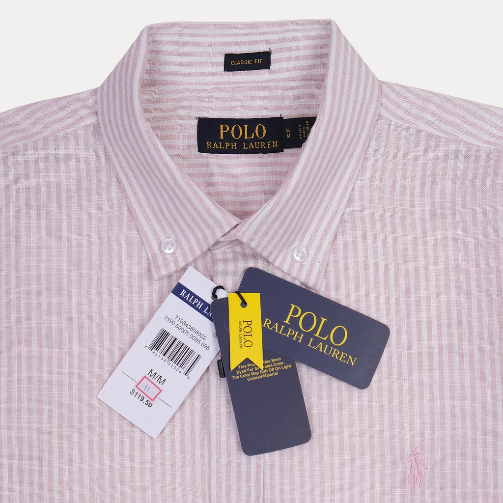 Polo Ralph Lauren Classic Fit Striped Linen Shirt in Blush Whisper