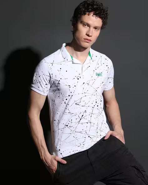 Superdry Splatter Print Polo in Crisp White