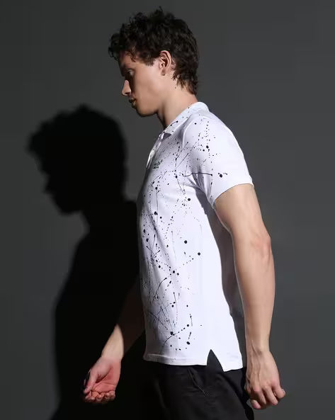 Superdry Splatter Print Polo in Crisp White