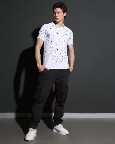 Superdry Splatter Print Polo in Crisp White