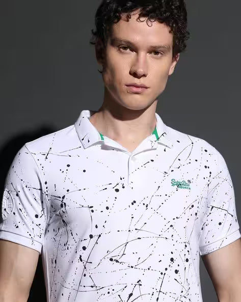 Superdry Splatter Print Polo in Crisp White