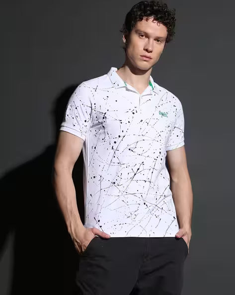 Superdry Splatter Print Polo in Crisp White